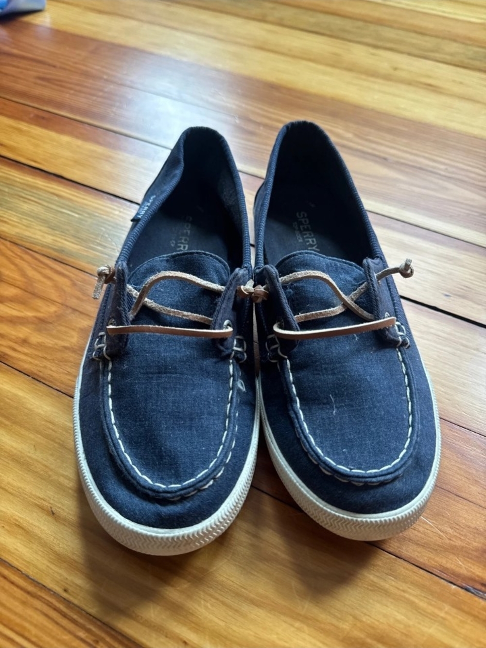 Sperry Dark Navy Canvas Classic Boat Shoes with Tan Laces